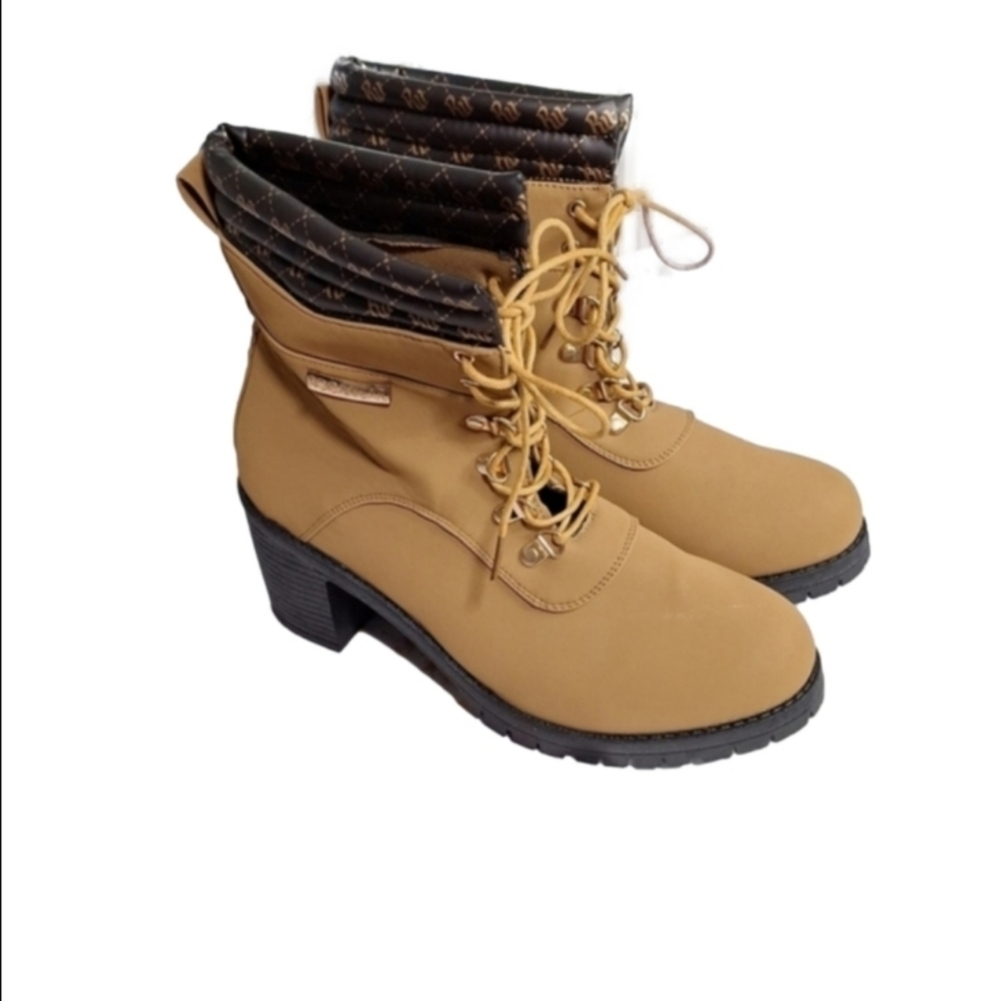Rocawear Boots Chunk Heel Lace Up Tan